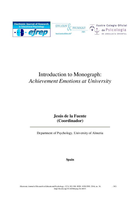 (PDF) Introduction to Monograph: Achievement Emotions at University
