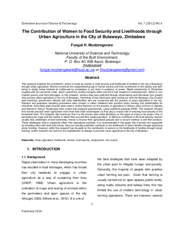 (PDF) The Contribution of Women to Food Security and Livelihoods ...