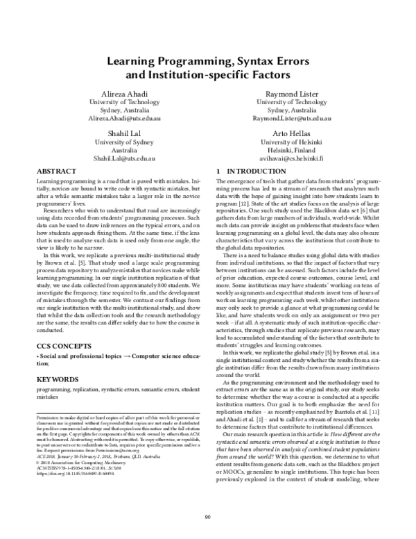 (PDF) Learning programming, syntax errors and institution-specific factors