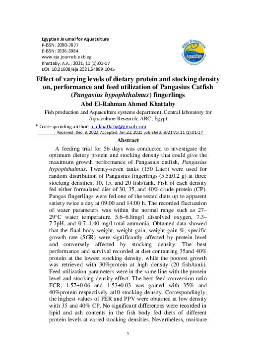 (PDF) Effect of varying levels of dietary protein and stocking density ...
