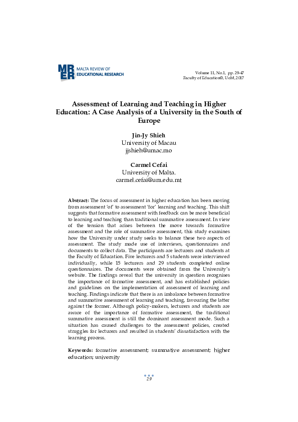 (PDF) Assessment of learning and teaching in higher education : a case ...