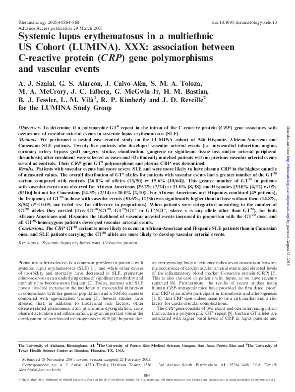 (PDF) Systemic lupus erythematosus in a multiethnic US cohort (LUMINA ...