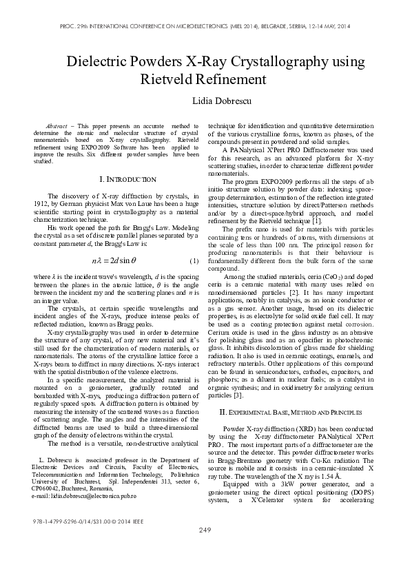 (PDF) Dielectric powders X-ray crystallography using rietveld refinement