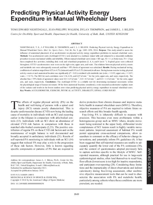(PDF) Predicting Physical Activity Energy Expenditure in Manual ...