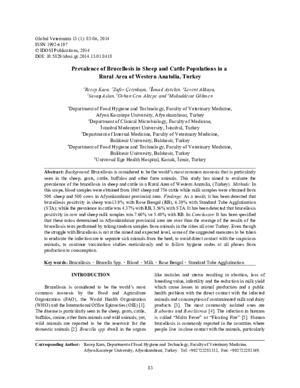 (PDF) Prevalence of Brucellosis in Sheep and Cattle Populations in a ...