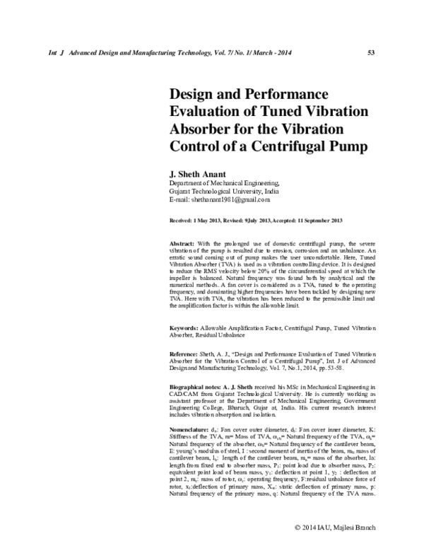 (PDF) Design and performance evaluation of Tuned Vibration Absorber for ...