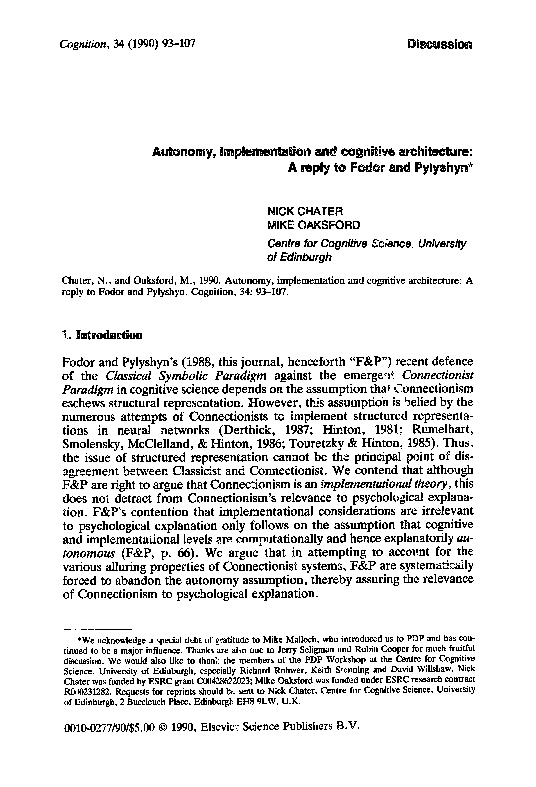 (PDF) Autonomy, implementation and cognitive architecture: A reply to ...