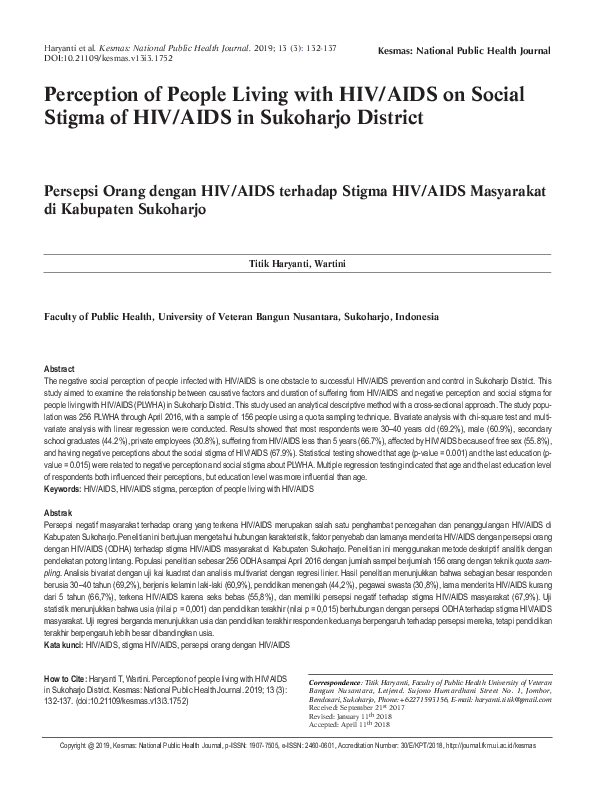 (PDF) Perception of People Living with HIV/AIDS on Social Stigma of HIV ...