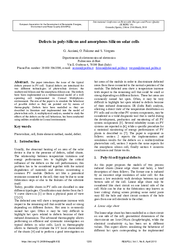 (PDF) Defects in poly-Silicon and amorphous Silicon solar cells