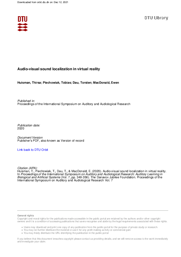 (PDF) Audio-visual sound localization in virtual reality