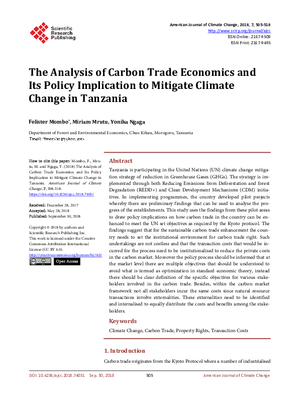 (PDF) The Analysis of Carbon Trade Economics and Its Policy Implication ...