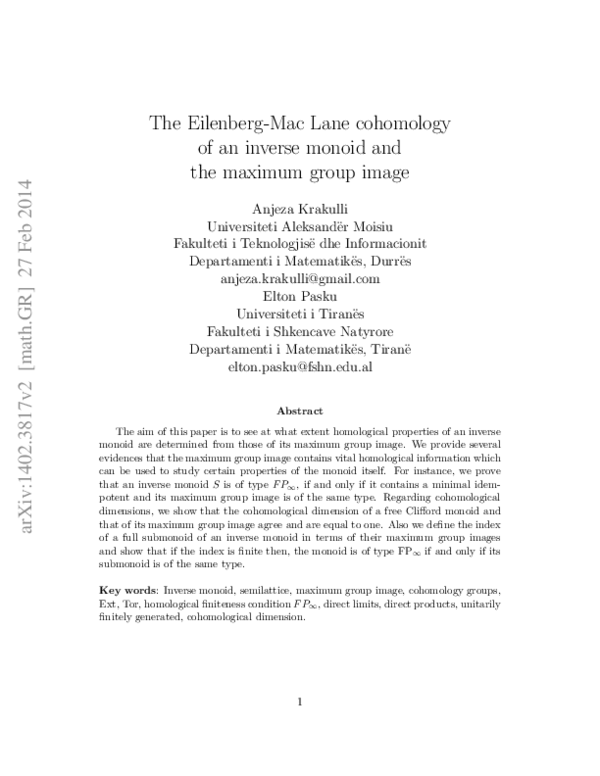 (PDF) The Eilenberg-Mac Lane cohomology of an inverse monoid and the ...