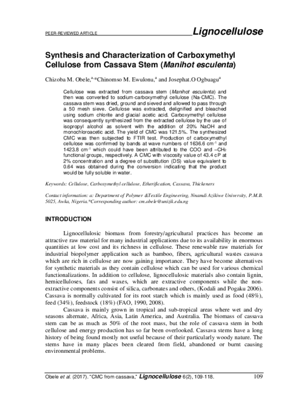 (PDF) Synthesis and Characterization of Carboxymethyl Cellulose from ...
