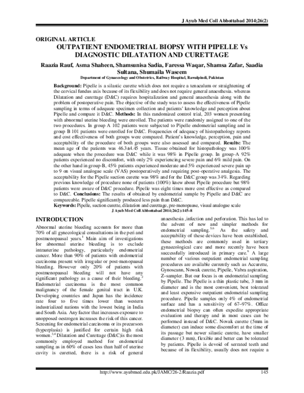 (PDF) Outpatient endometrial biopsy with Pipelle vs diagnostic dilatation and curettage Saadia