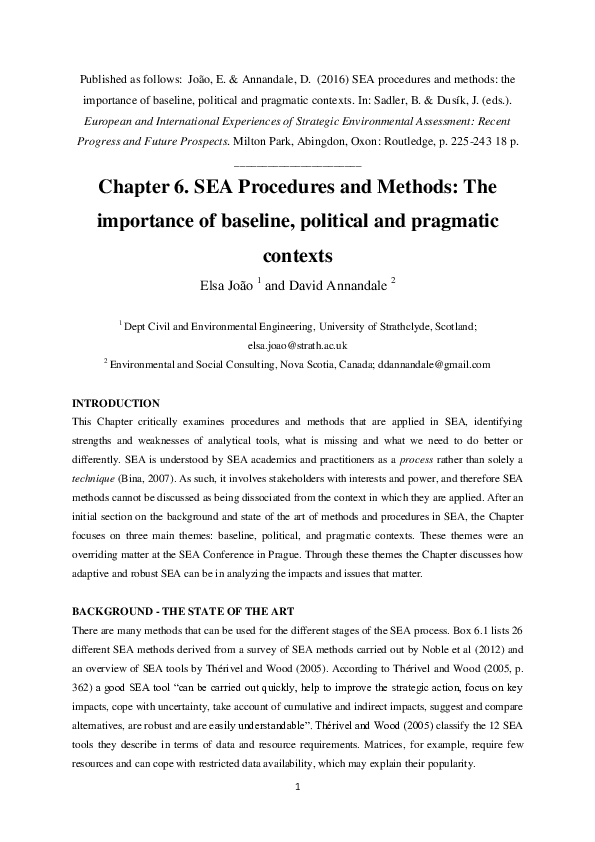 (PDF) SEA procedures and methods: the importance of baseline, political ...