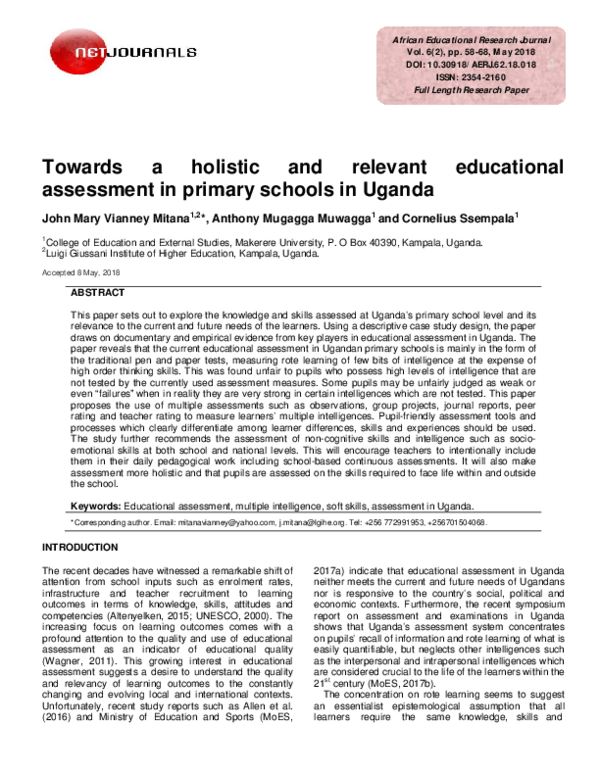 (PDF) Towards a holistic and relevant educational assessment in primary ...