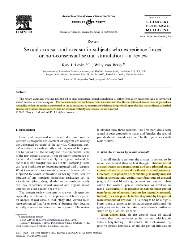 (PDF) Sexual arousal and orgasm in subjects who experience forced