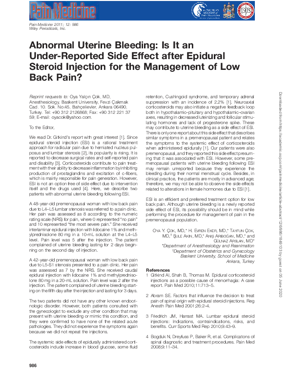 (PDF) Abnormal Uterine Bleeding Is It an UnderReported Side Effect after Epidural Steroid