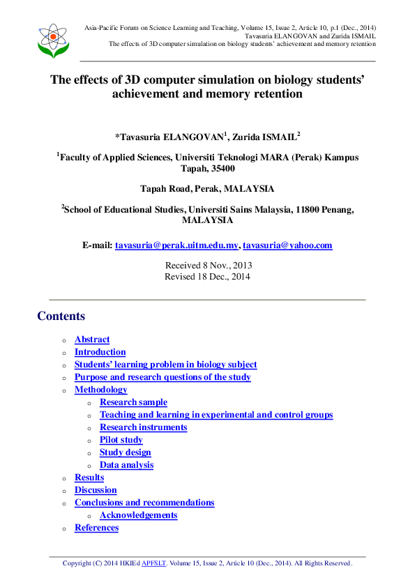 (PDF) The effects of 3D computer simulation on biology students ...