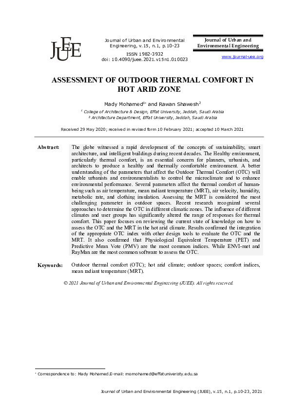 (PDF) ASSESSMENT OF OUTDOOR THERMAL COMFORT IN HOT ARID ZONE.