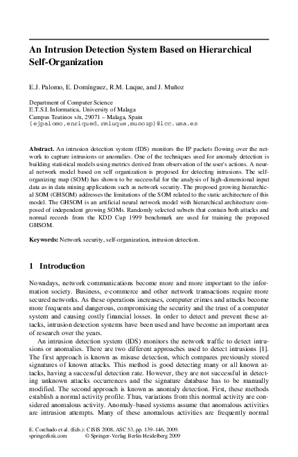 (PDF) An Intrusion Detection System based on Hierarchical Self-Organization