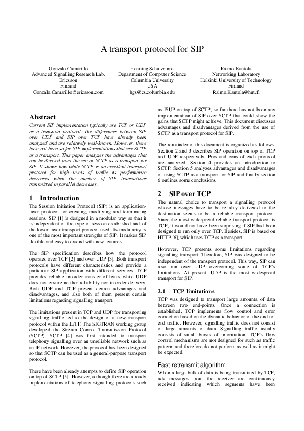 (PDF) A transport protocol for SIP