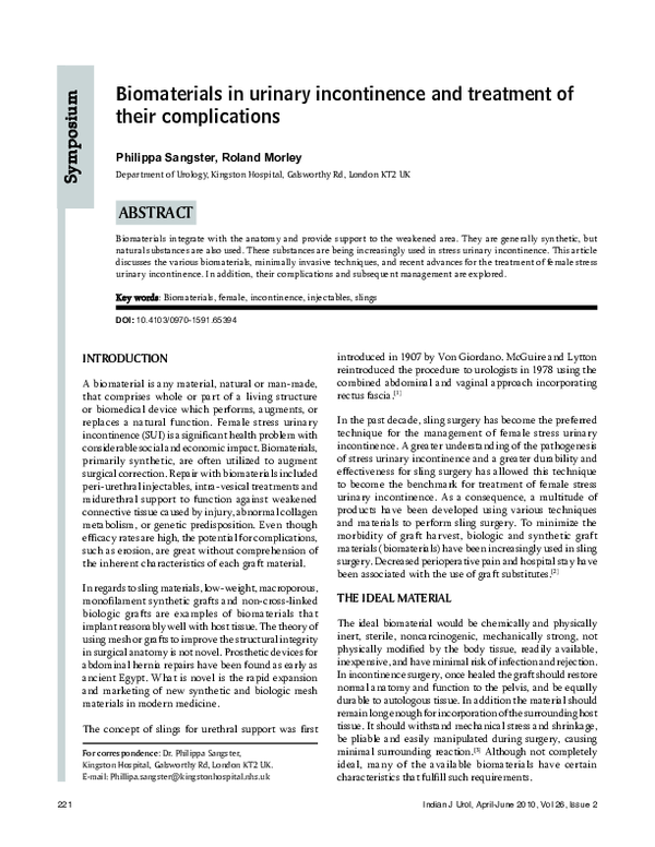(PDF) Biomaterials in urinary incontinence and treatment of their ...
