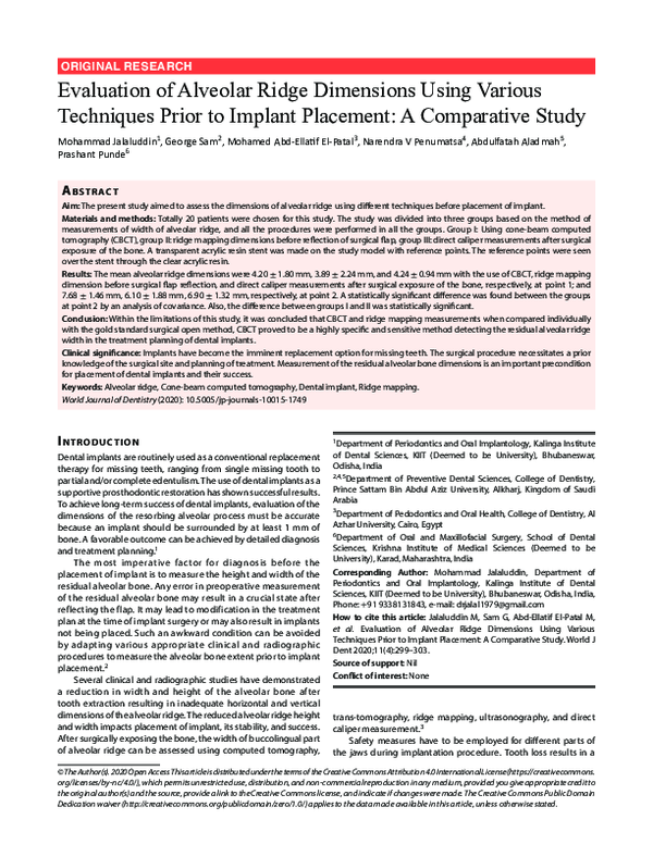 (PDF) Evaluation of Alveolar Ridge Dimensions Using Various Techniques ...