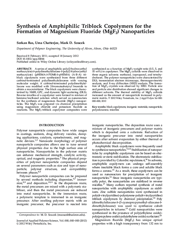 (PDF) Synthesis of amphiphilic triblock copolymers for the formation of ...