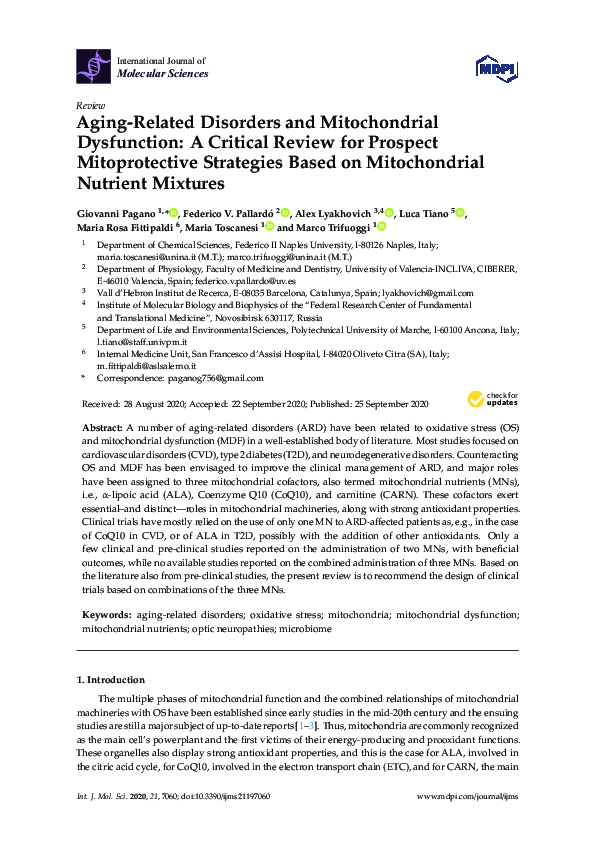(PDF) Aging-Related Disorders and Mitochondrial Dysfunction: A Critical ...