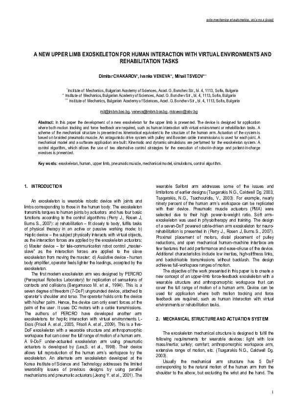 (PDF) А New Upper Limb Exoskeleton for Human Interaction with Virtual ...