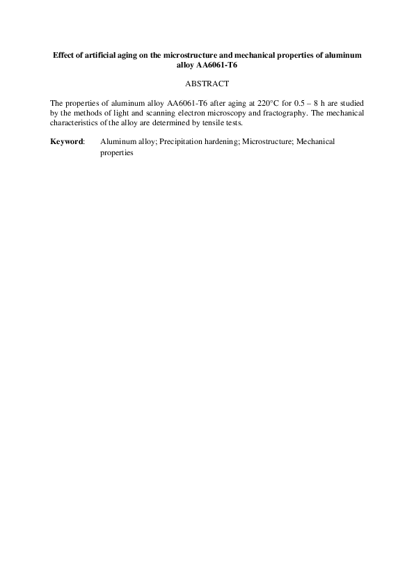 (PDF) Effect of Artificial Aging on the Microstructure and Mechanical ...