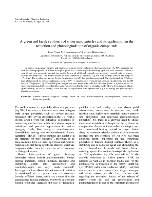 (PDF) A green and facile synthesis of silver nanoparticles and its ...