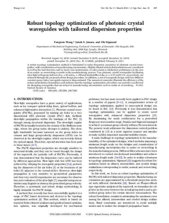 (PDF) Robust topology optimization of photonic crystal waveguides with ...