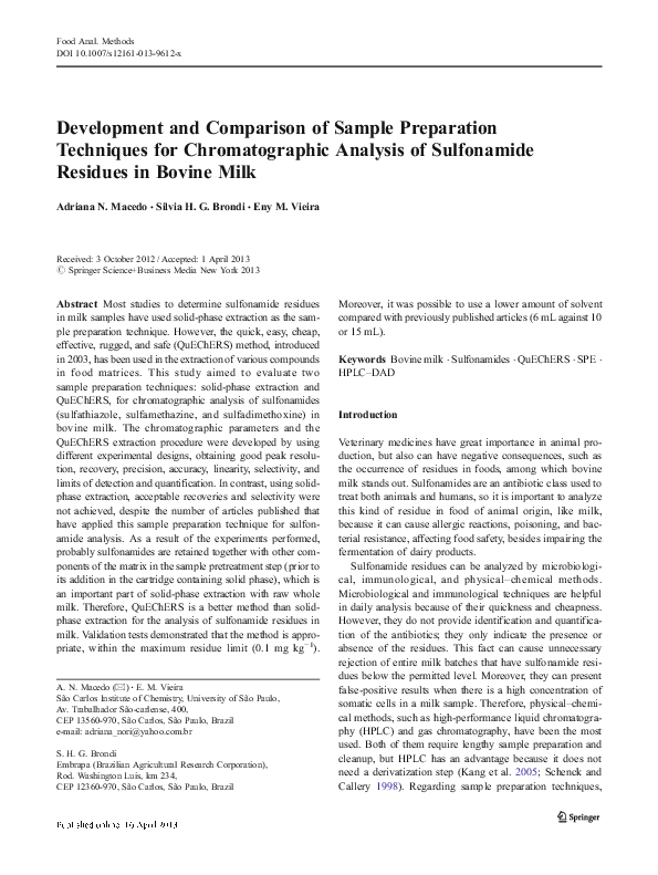 (PDF) Development and Comparison of Sample Preparation Techniques for ...
