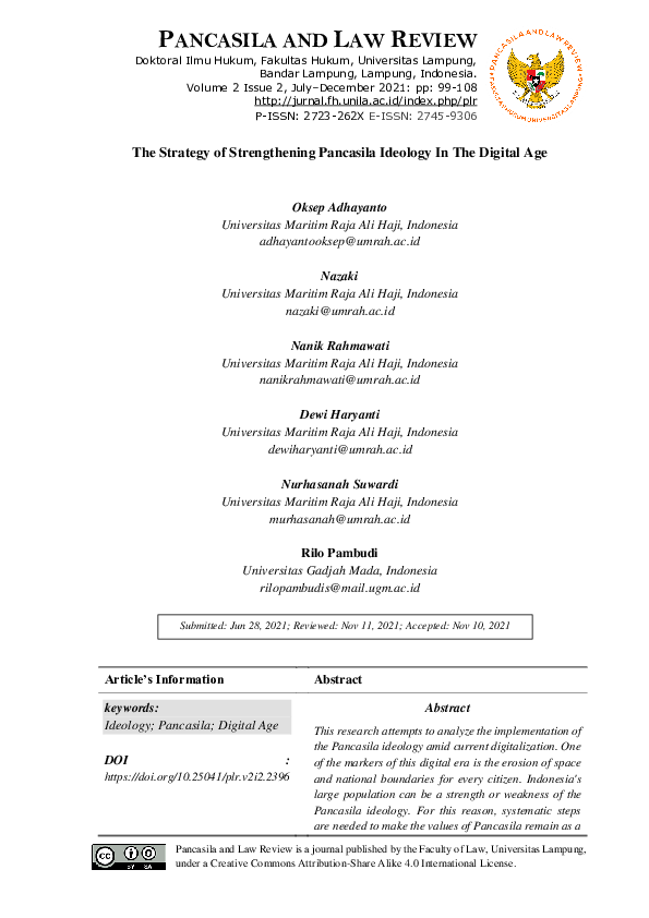 (PDF) The Strategy of Strengthening Pancasila Ideology In The Digital Age