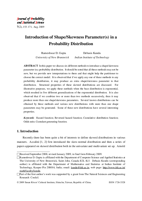 (PDF) Introduction of Shape/ Skewness Parameter (s) in a Probability ...
