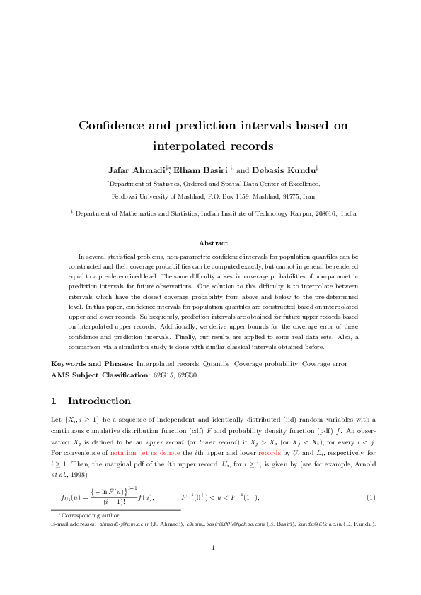 (PDF) Confidence and prediction intervals based on interpolated records