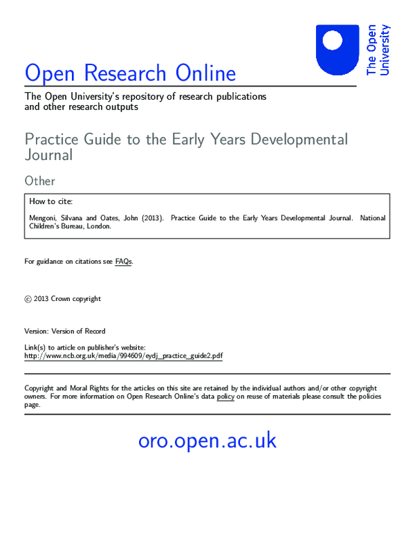 (PDF) Practice Guide to the Early Years Developmental Journal