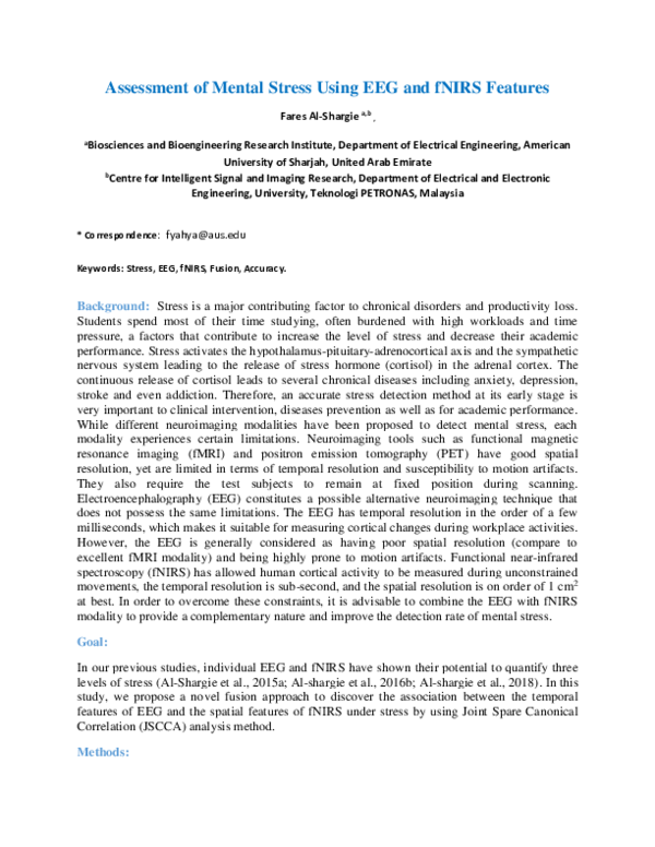 (PDF) Assessment of Mental Stress Using EEG and fNIRS Features