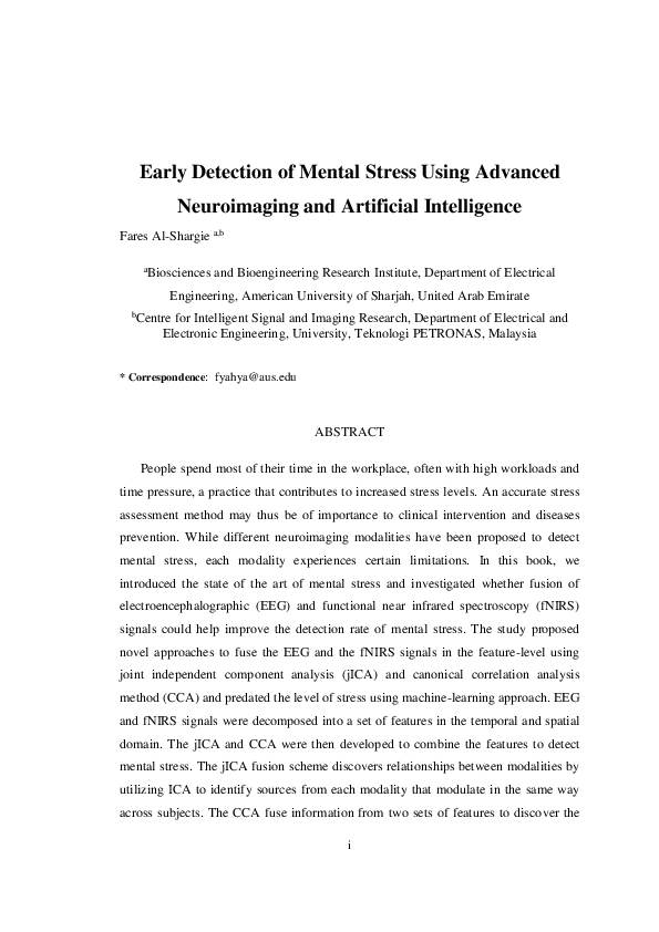 (PDF) Early Detection of Mental Stress Using Advanced Neuroimaging and ...