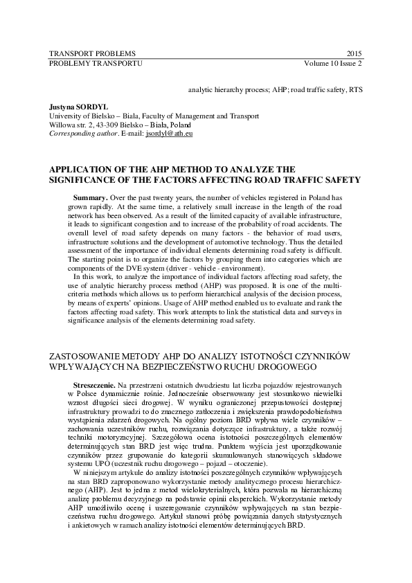 (PDF) Application of the AHP method to analyze the significance of the ...