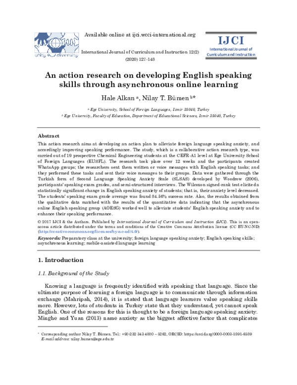 (PDF) An action research on developing English speaking skills through ...