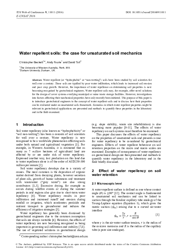(PDF) Water repellent soils: the case for unsaturated soil mechanics