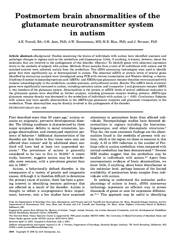 (PDF) Postmortem brain abnormalities of the glutamate neurotransmitter ...