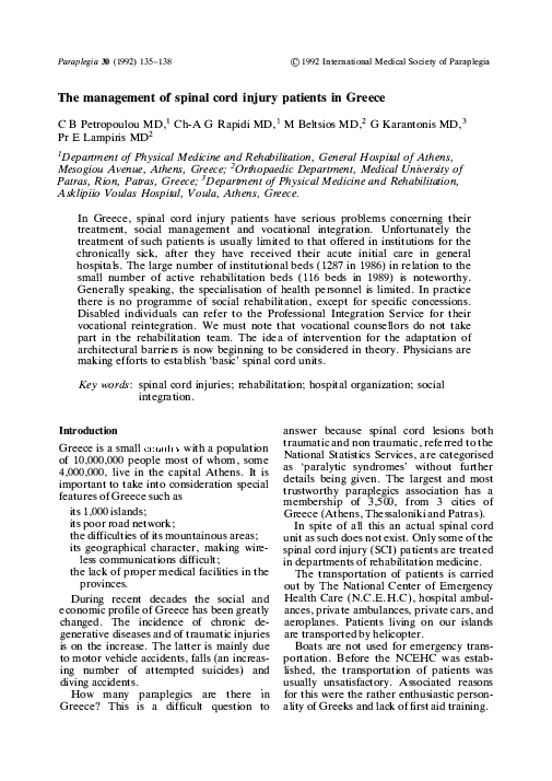 (PDF) The management of spinal cord injury patients in Greece