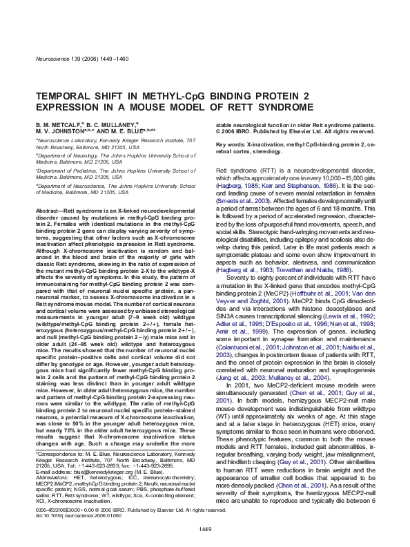 (PDF) Temporal shift in methyl-CpG binding protein 2 expression in a ...