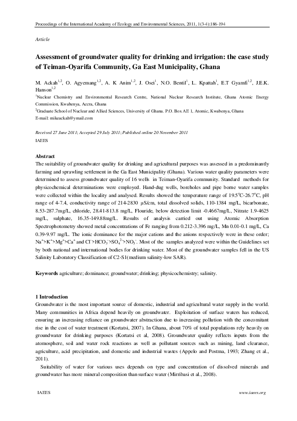 (PDF) Assessment of groundwater quality for drinking and irrigation ...