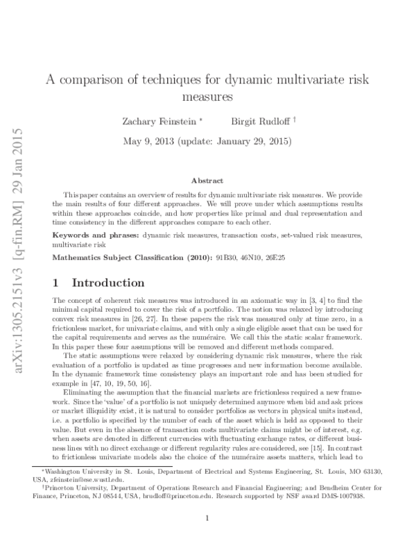 (PDF) A comparison of techniques for dynamic risk