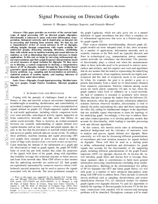 (PDF) Signal Processing on Directed Graphs Antonio G. Marques